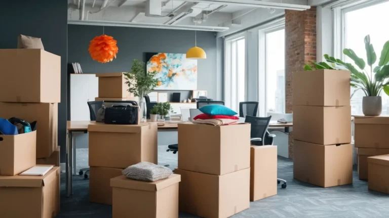 Moving boxes and furniture ready for an office relocation